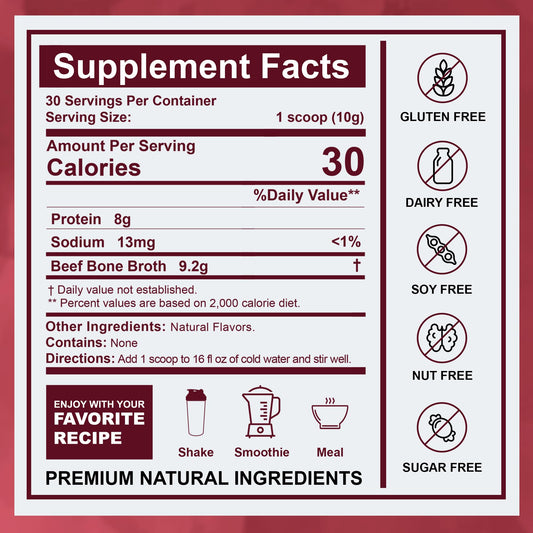 Zammex grass-fed broth bottle label highlighting grass-fed, gluten-free ingredients