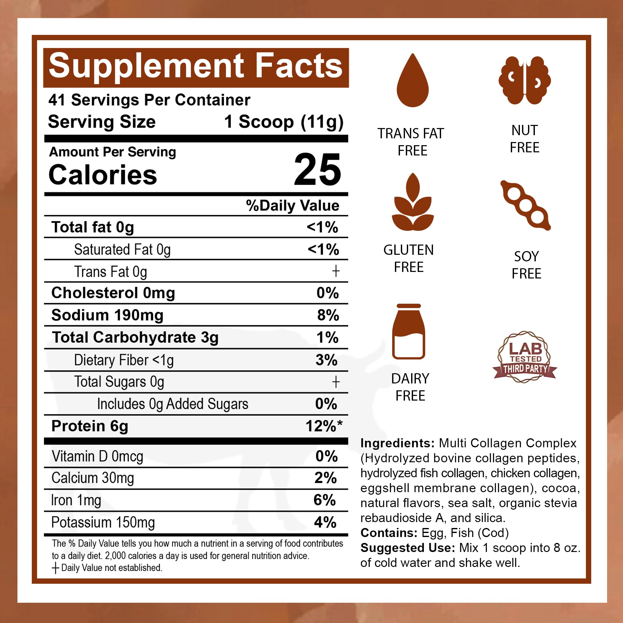 Zammex label shows five collagen types for versatile connective tissue support.