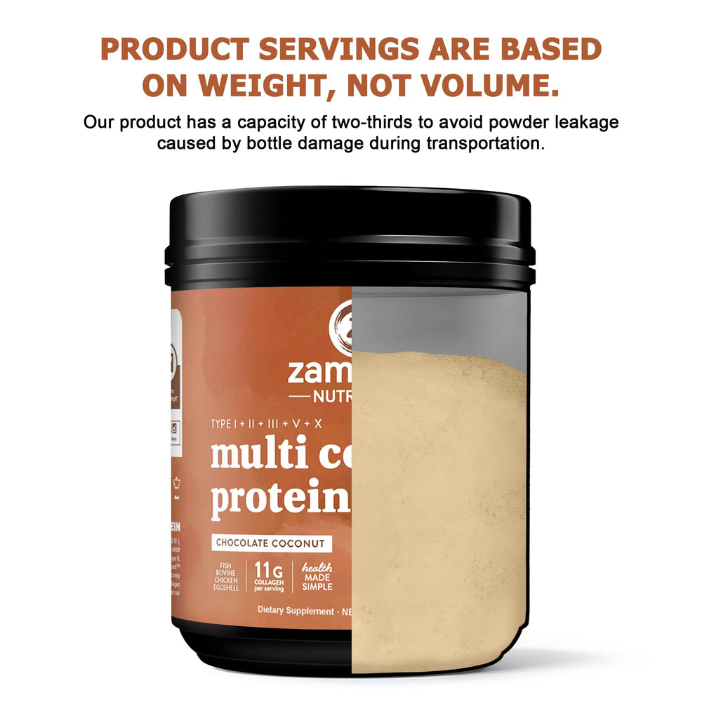 Nutrition facts panel of Zammex collagen highlights essential amino acids.