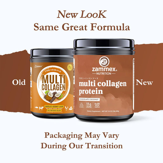 Zammex collagen powder scoop ready to mix into coffee for a smooth boost.