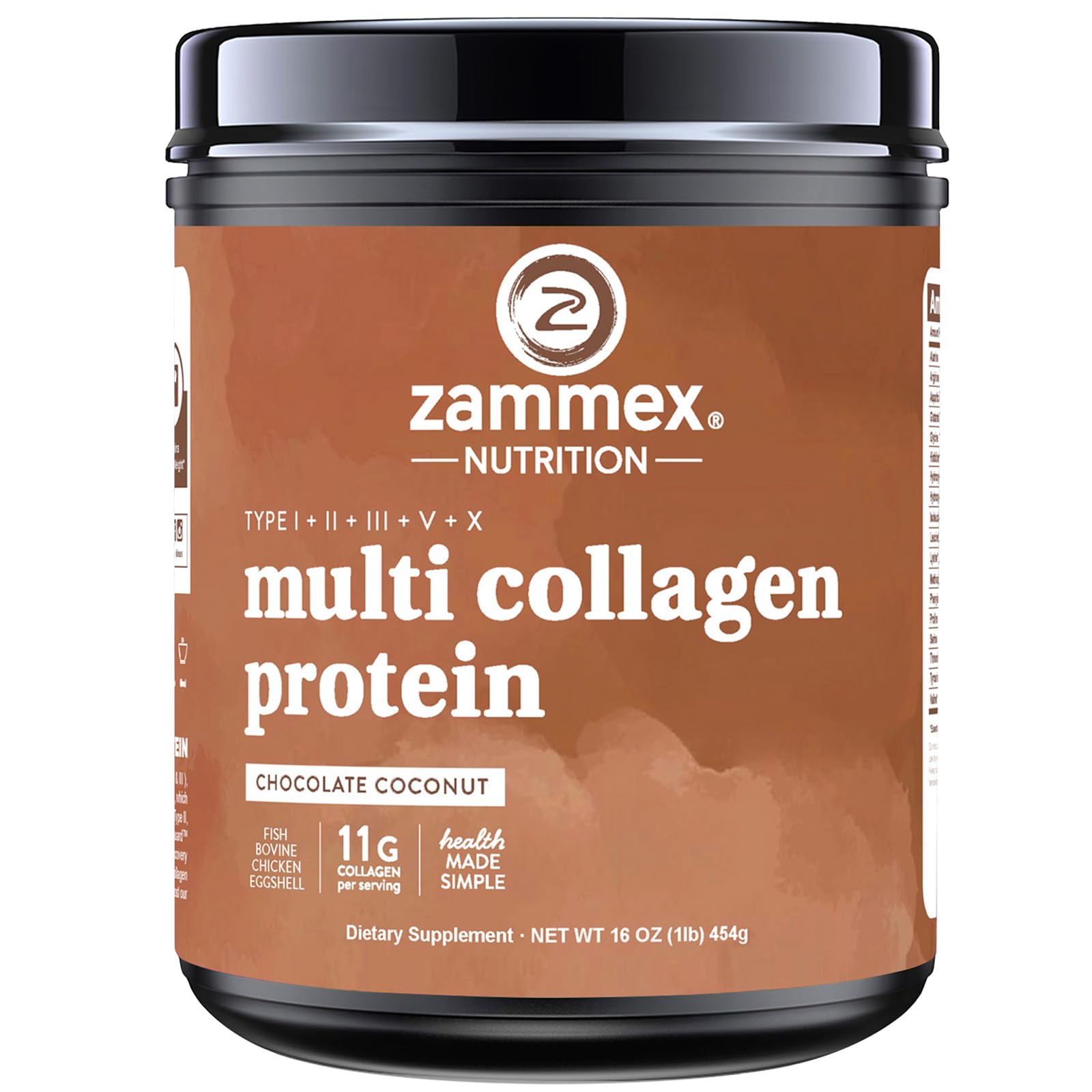Zammex Multi Collagen Chocolate tub, 41 servings, ideal for daily beauty and wellness.