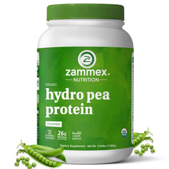 Zammex Organic Pea Protein Powder front label showing natural ingredients and vegan formula