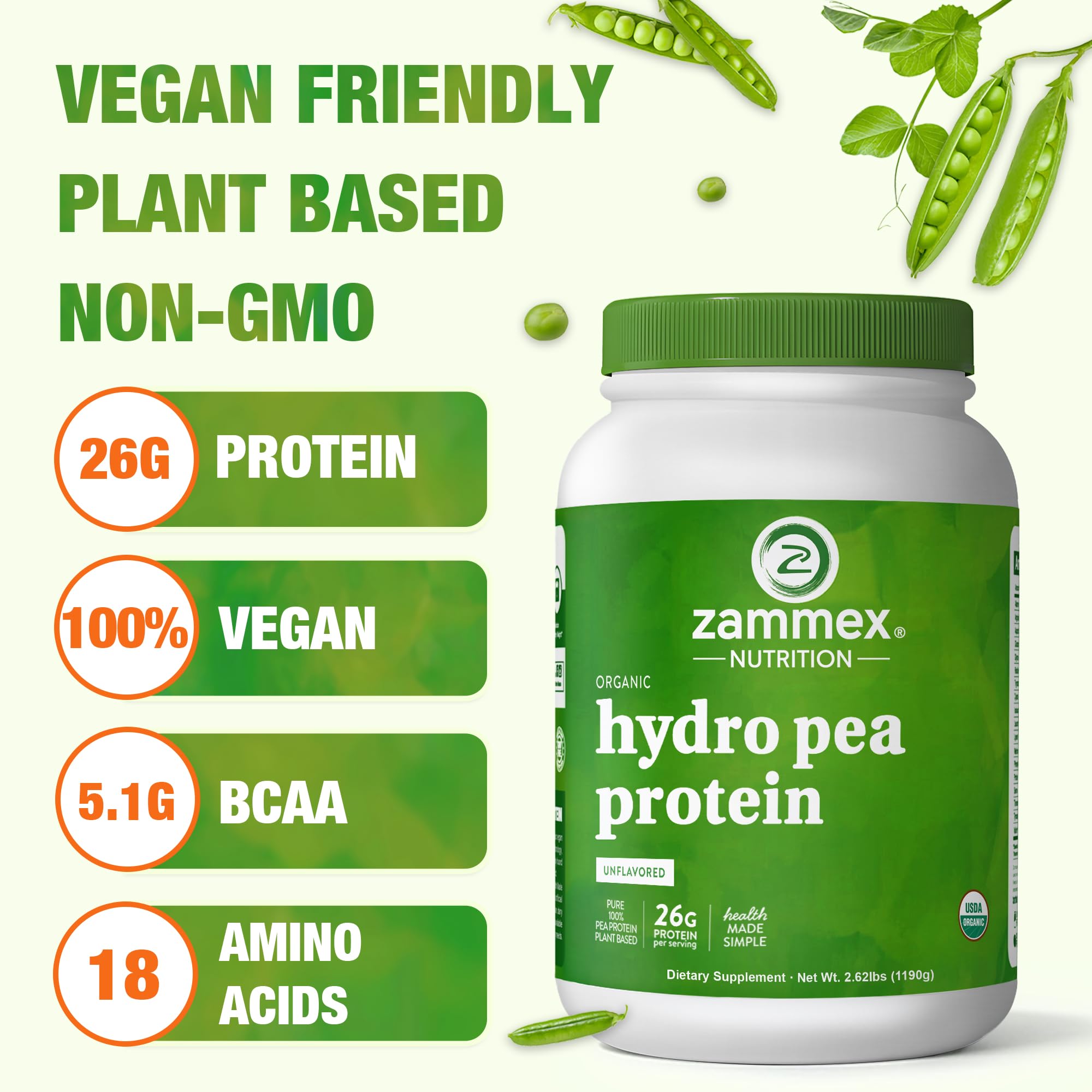 Zammex Organic Pea Protein Powder in a glass shake for post-workout use