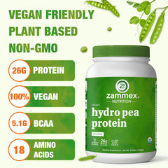 Zammex Organic Pea Protein Powder in a glass shake for post-workout use