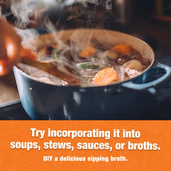 Zammex nutrition label close-up on bone broth powder.