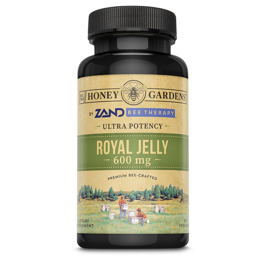 ZAND Bee Therapy royal jelly 600 mg bottle highlighting premium daily wellness potential.