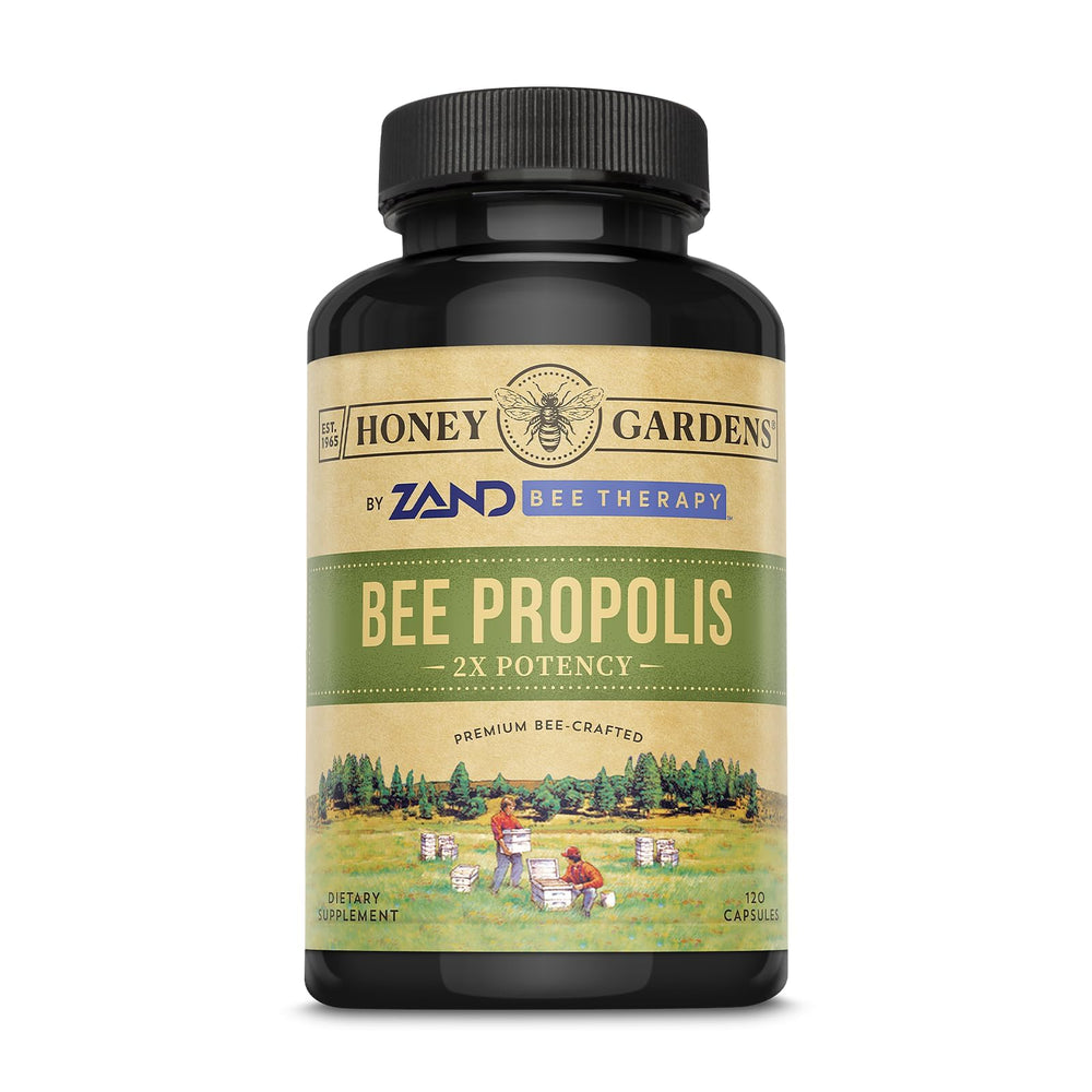 ZAND Honey Gardens Bee Propolis cap 650 mg bottle cap view for daily wellness.