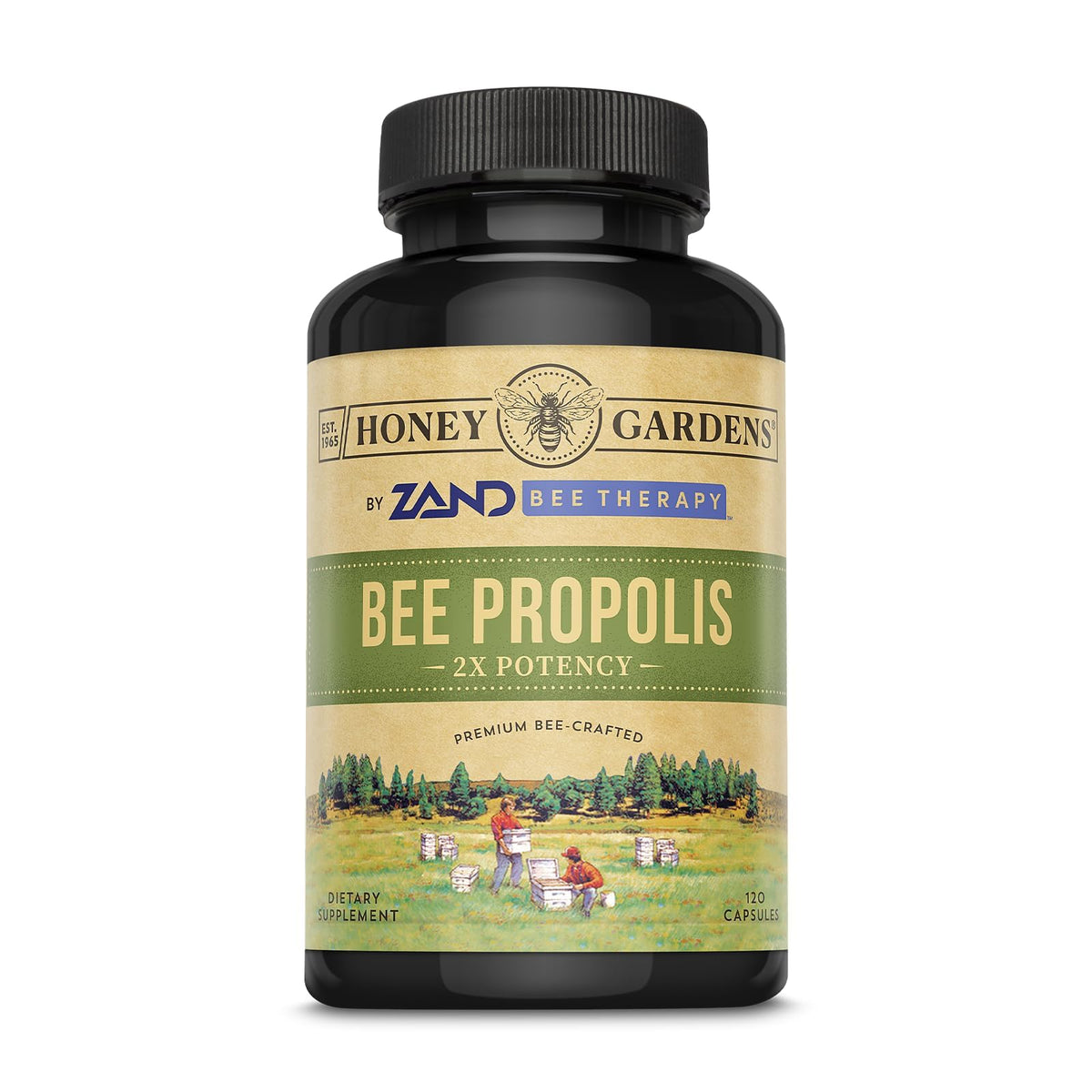 ZAND Honey Gardens Bee Propolis cap 650 mg bottle cap view for daily wellness.