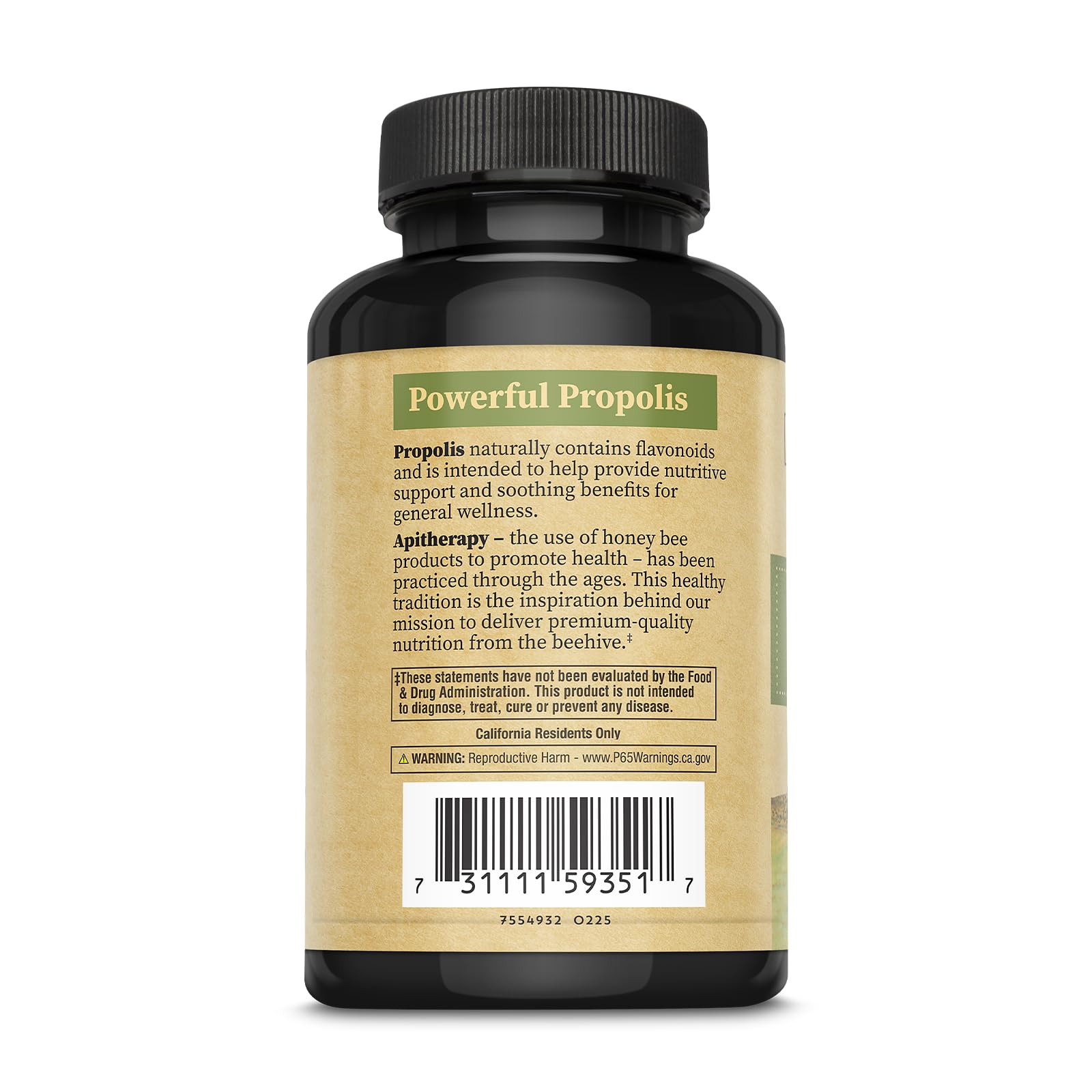ZAND Honey Gardens Bee Propolis capsules emphasize potency and daily use.