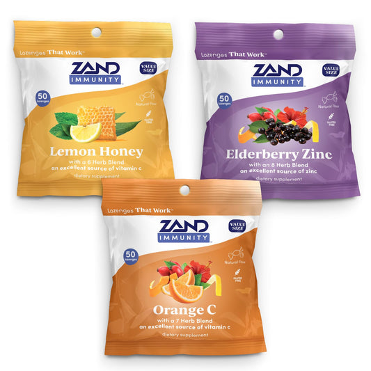 ZAND Immunity 3 Pack box front with Lemon Honey lozenges for daily immune comfort.