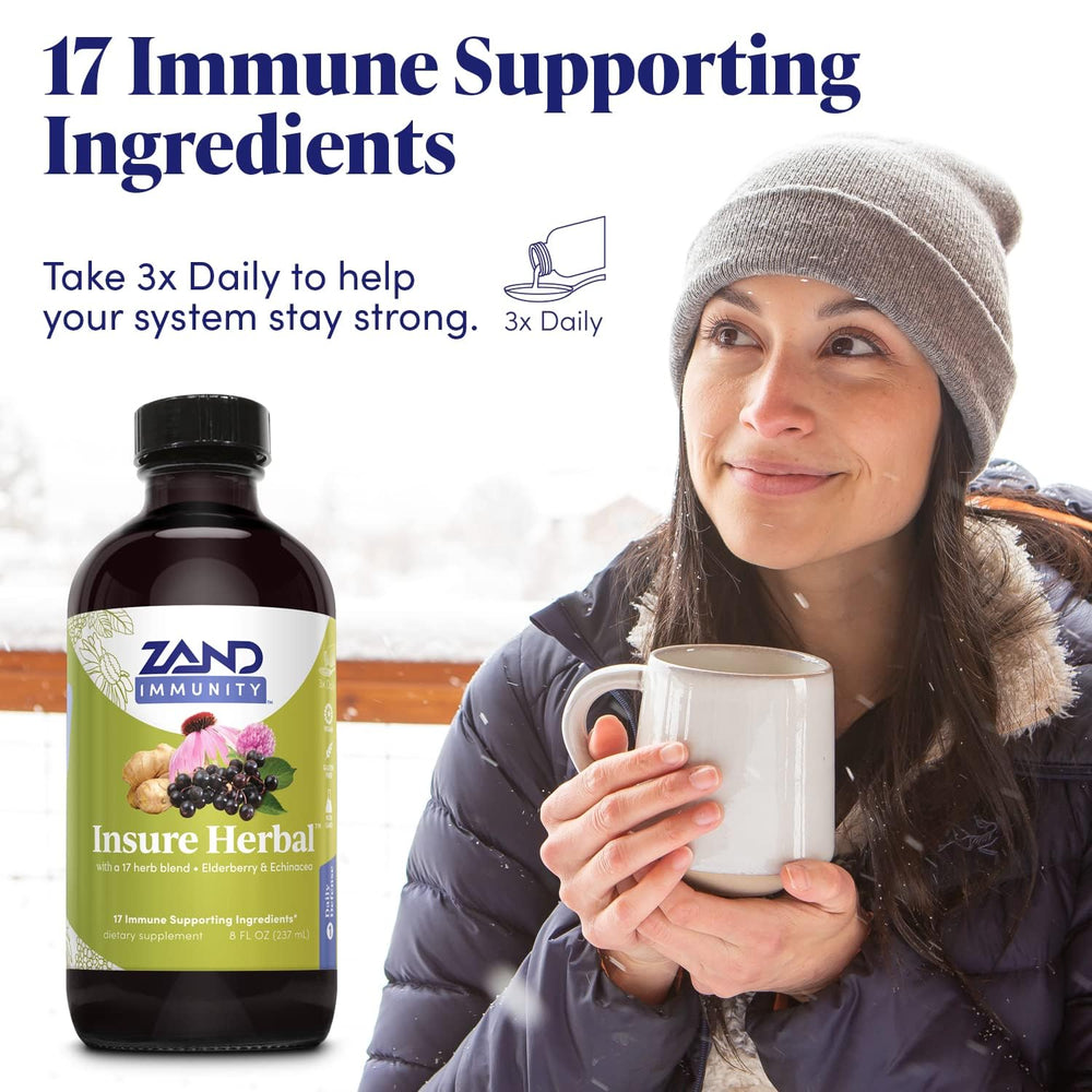 ZAND Insure ingredients graphic highlighting echinacea and elderberry in a blend