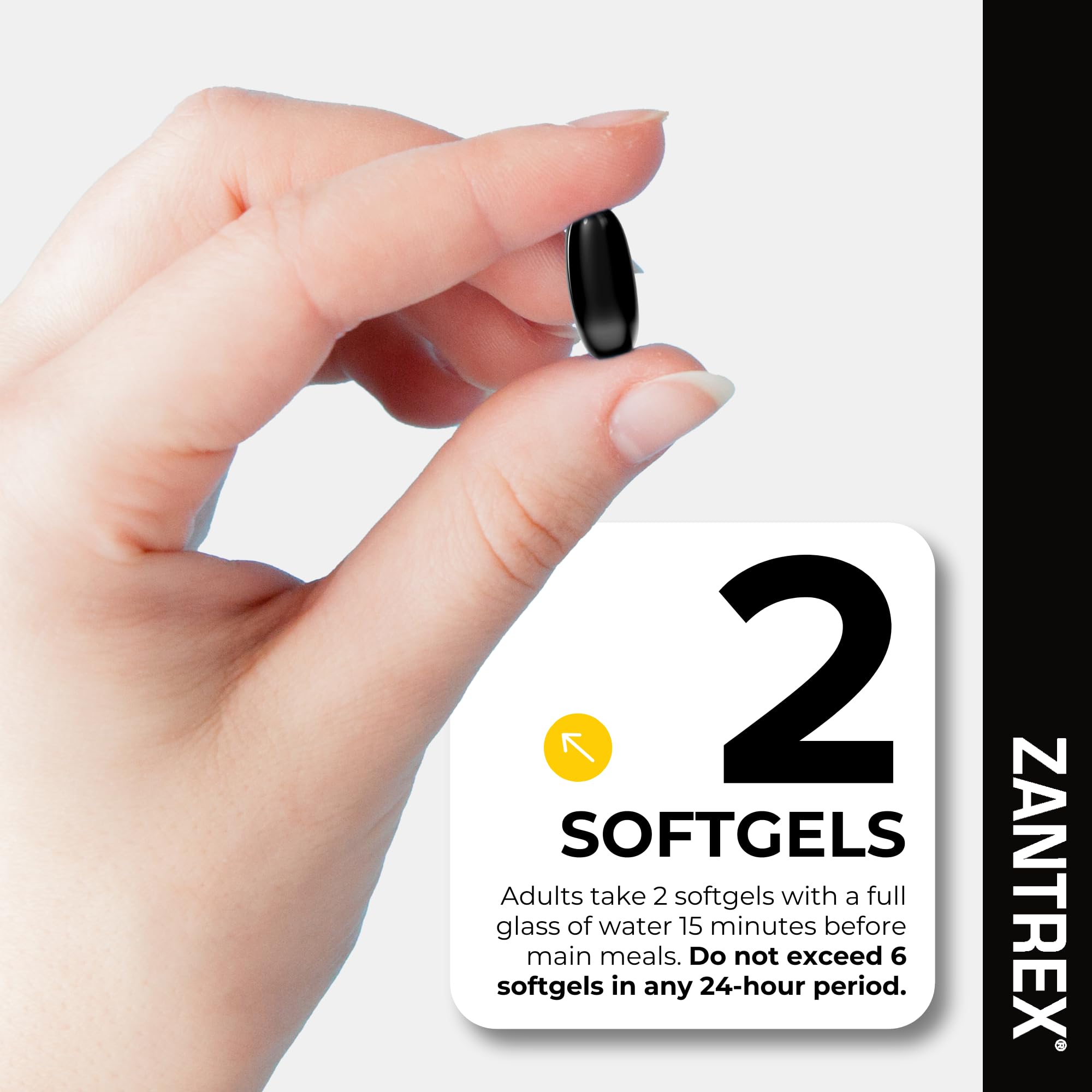 Zantrex Black sealed capsules closeup suggesting travel-friendly softgel format