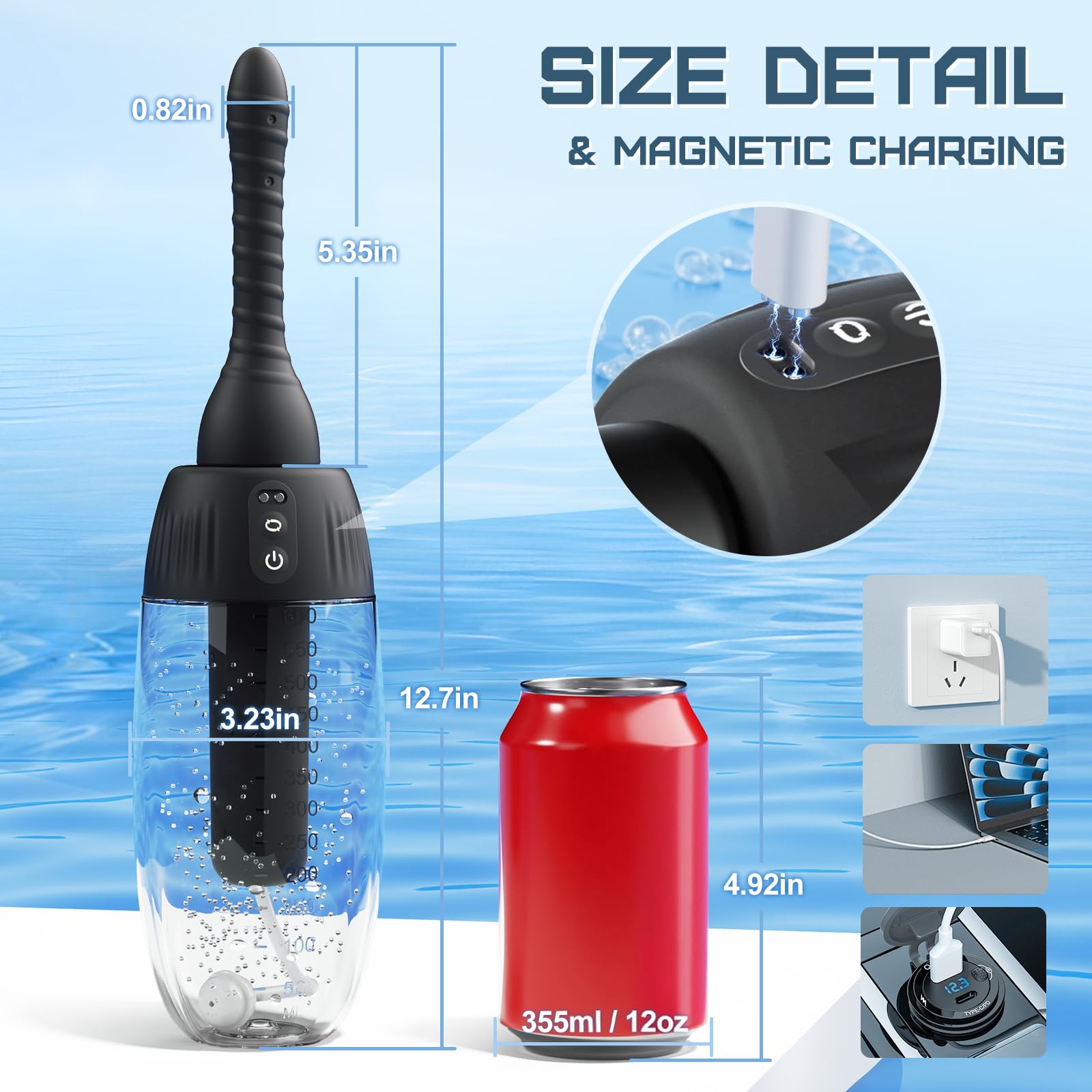 Zatsaog Anal Douche 20oz capacity reduces refills during use
