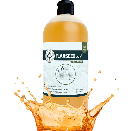 Zatural flaxseed oil bottle shows pure cold-pressed quality for salads.