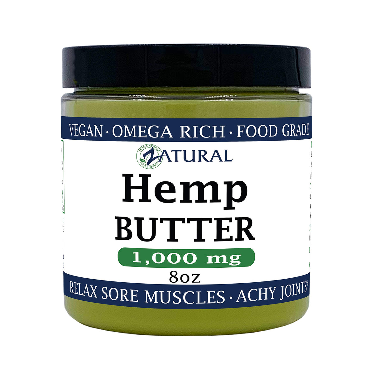 Zatural Hemp Butter jar closeup showcases pure ingredients for nourished, hydrated skin.