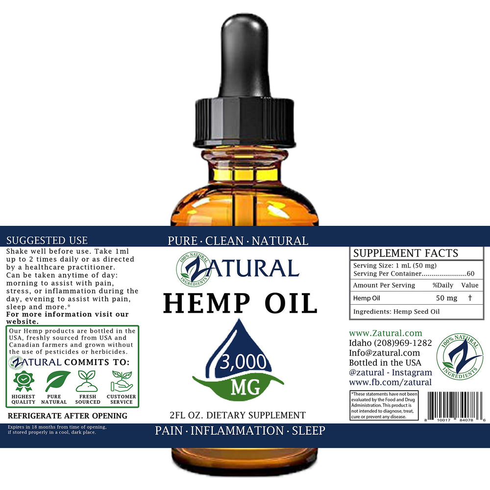 Zatural Hemp Oil Drops dropper enables easy under-tongue application.