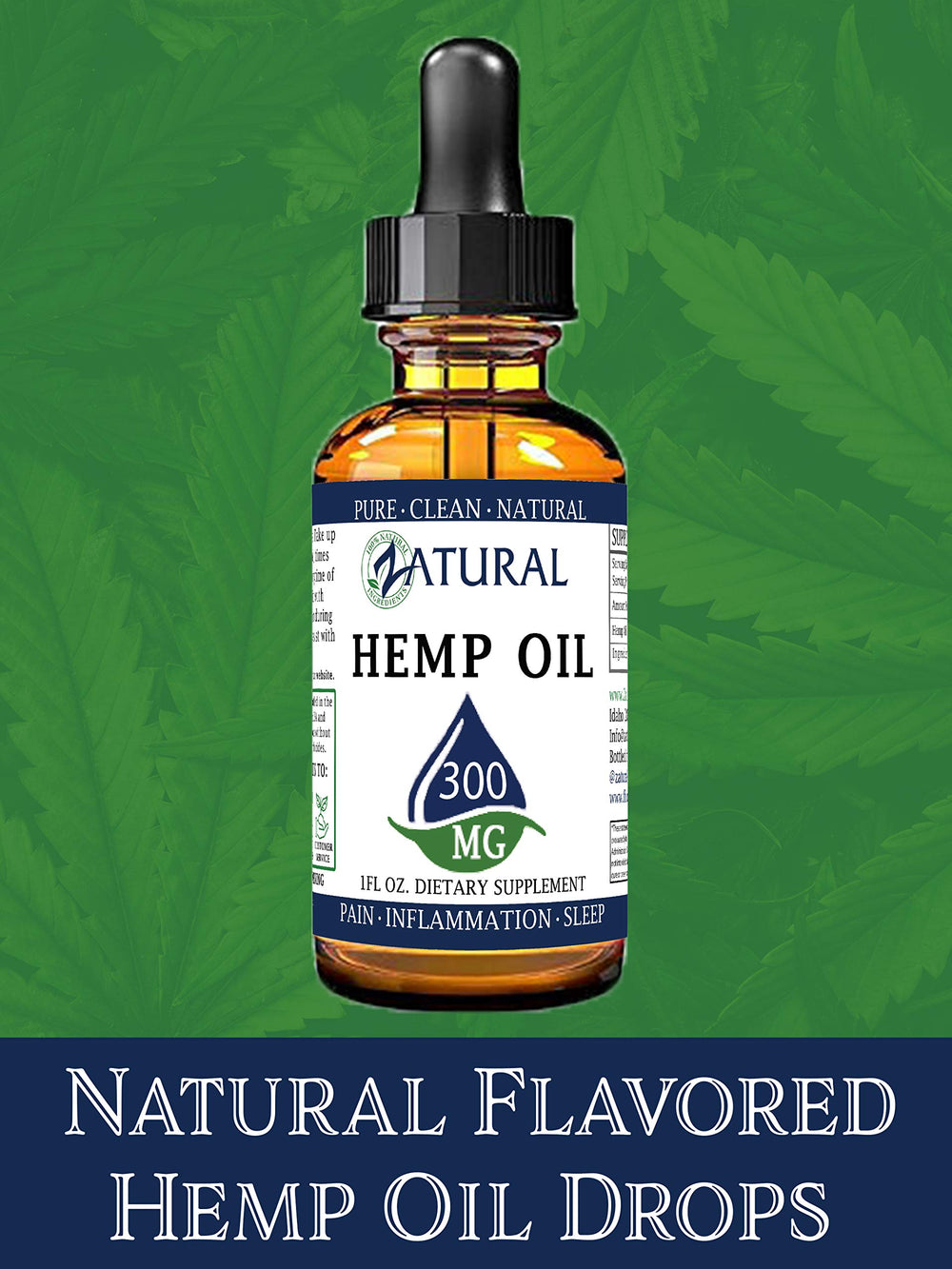 Zatural Hemp Oil Drops bottle signals USA grown hemp messaging.
