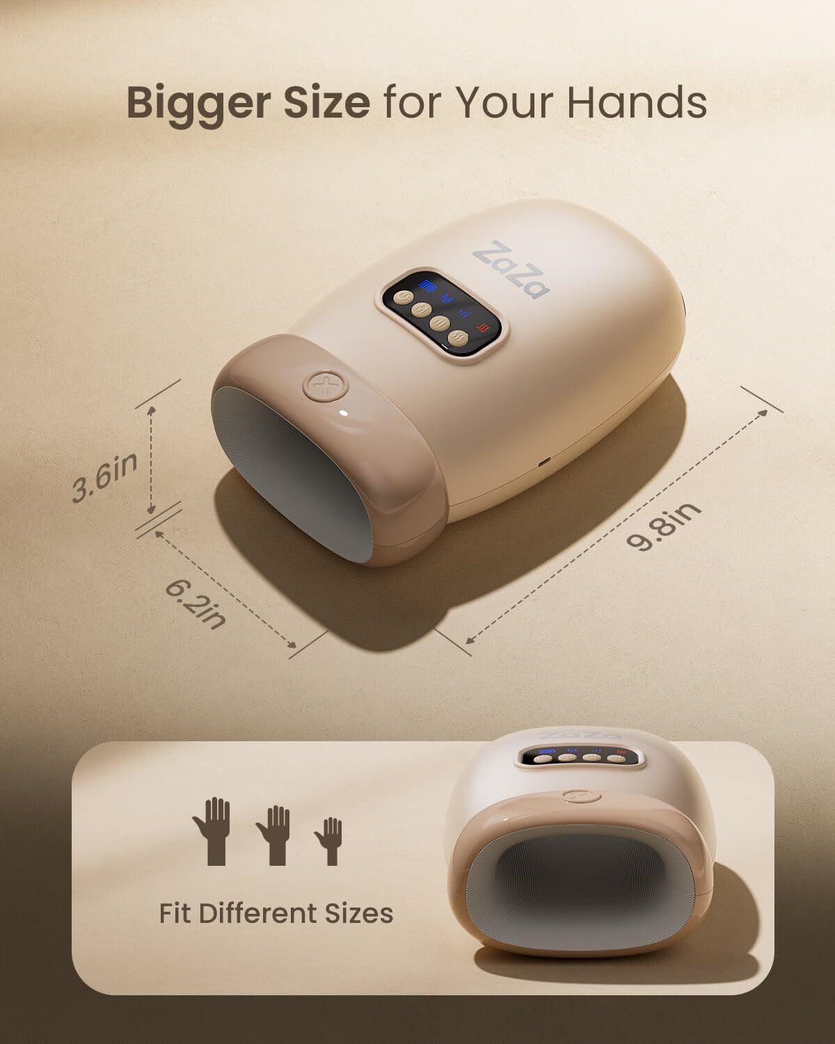 Zaza Hand Massager in-use image demonstrates quiet operation.