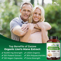 Zazzee 20 to 1 Lion's Mane extract visual emphasizing potency.