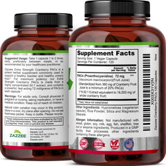 Zazzee Cranberry PACs vegan capsule close-up demonstrates plant-based option for daily urinary health support