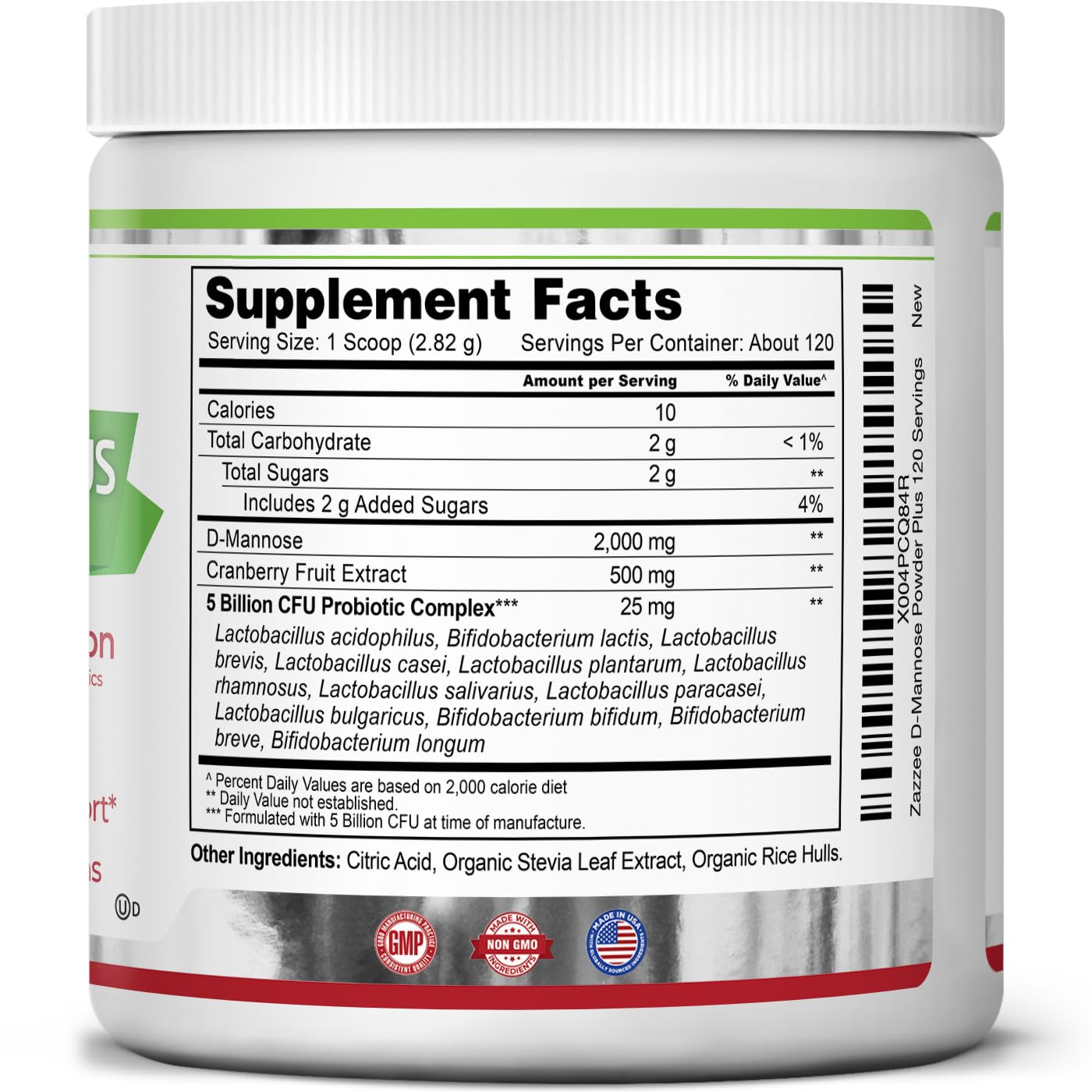 Zazzee D-Mannose Powder Plus serving poured into a glass for daily use.