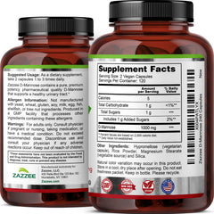 Certifications for Zazzee D-Mannose confirm vegan and kosher standards