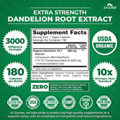 Zazzee Dandelion Root 10:1 extract capsule close-up emphasizes high strength