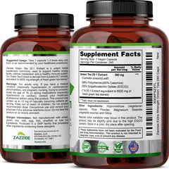 Zazzee Green Tea Extract bottle contains 240 capsules for an 8 month supply