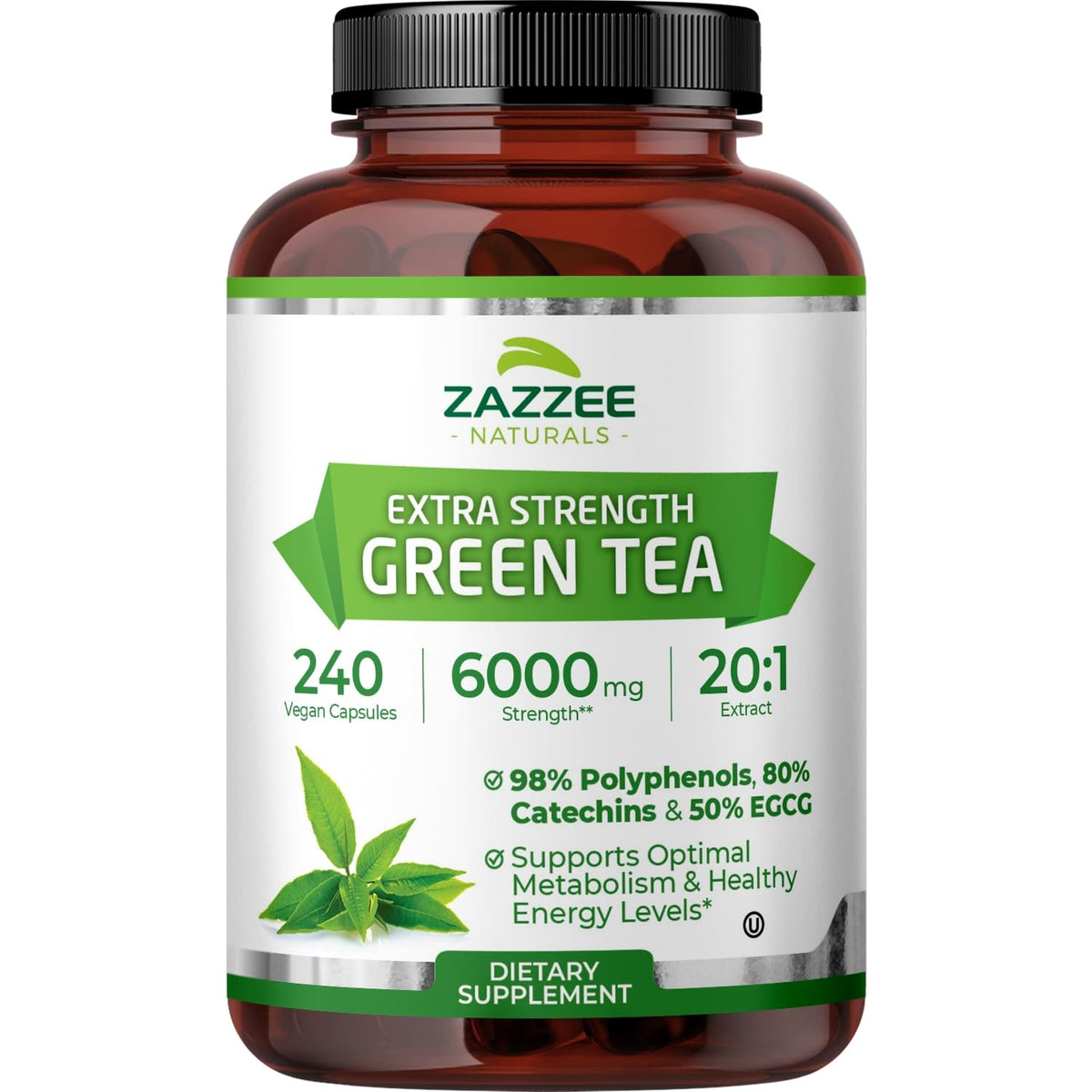 Zazzee Green Tea Extract capsule with 6000 mg potency for antioxidant support