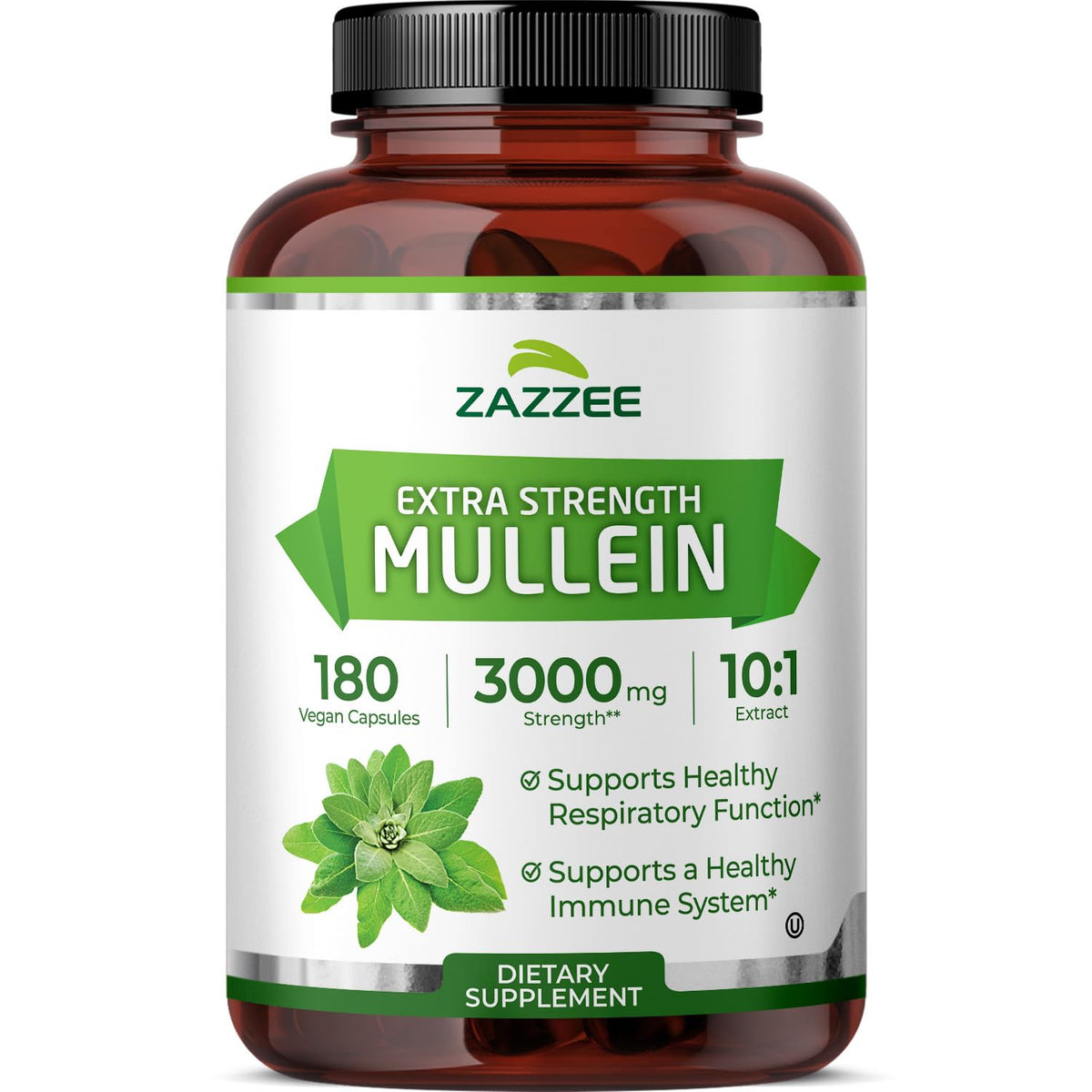 Zazzee Mullein Extract capsules with 3000 mg strength for daily use.