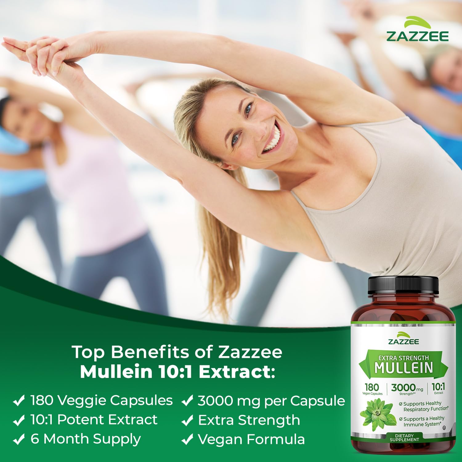 Zazzee Mullein Extract label highlighting a 10:1 potency.