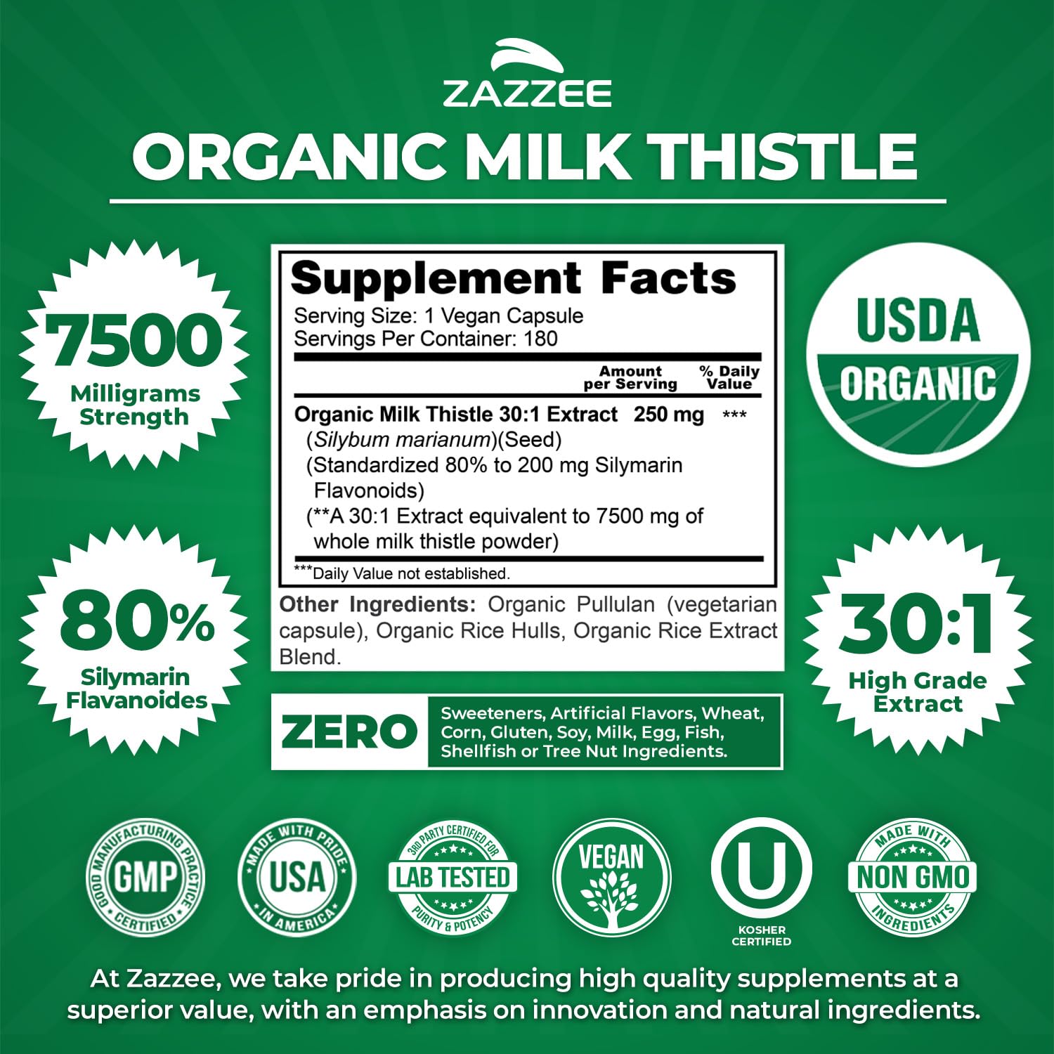 Zazzee Organic 30:1 Extract packaging emphasizing potent concentration