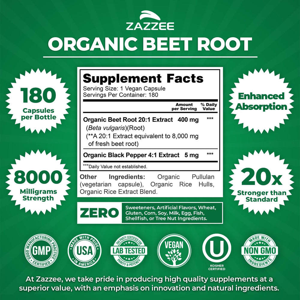 Zazzee Organic Certification seal emphasizes USDA Organic status and product purity