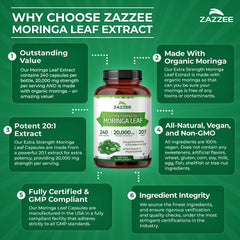 Zazzee Moringa produced in USA with strict quality controls.