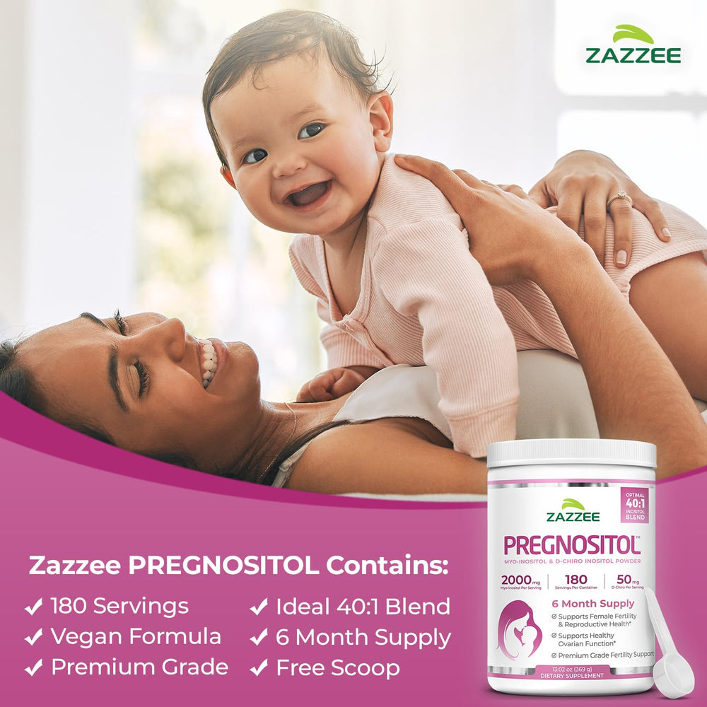 Zazzee PREGNOSITOL 40:1 ratio for balanced inositol blend.