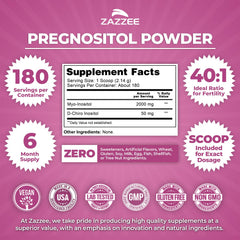 Zazzee PREGNOSITOL six-month supply shown in bottle format.