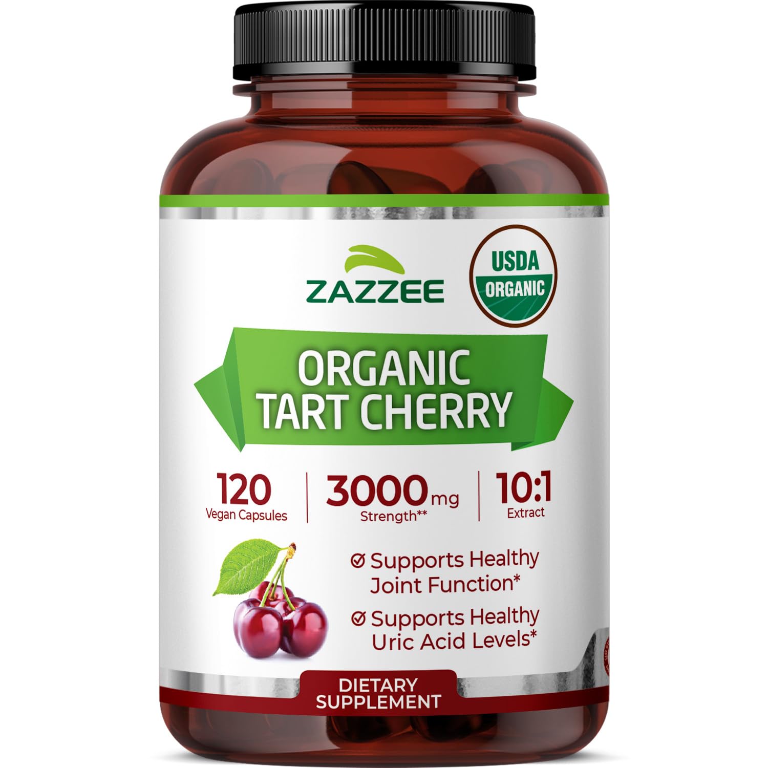 Zazzee Tart Cherry Extract bottle for daily organic use.