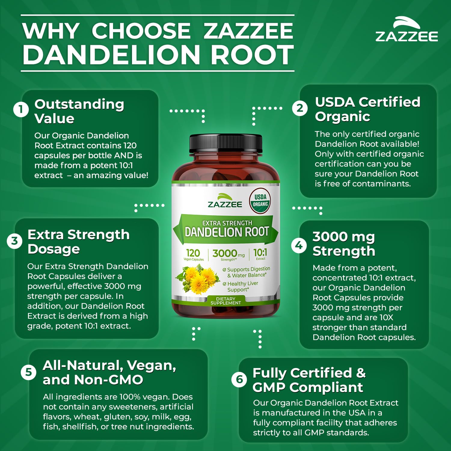 Zazzee vegan non-GMO capsules indicate natural, allergen-conscious ingredients.