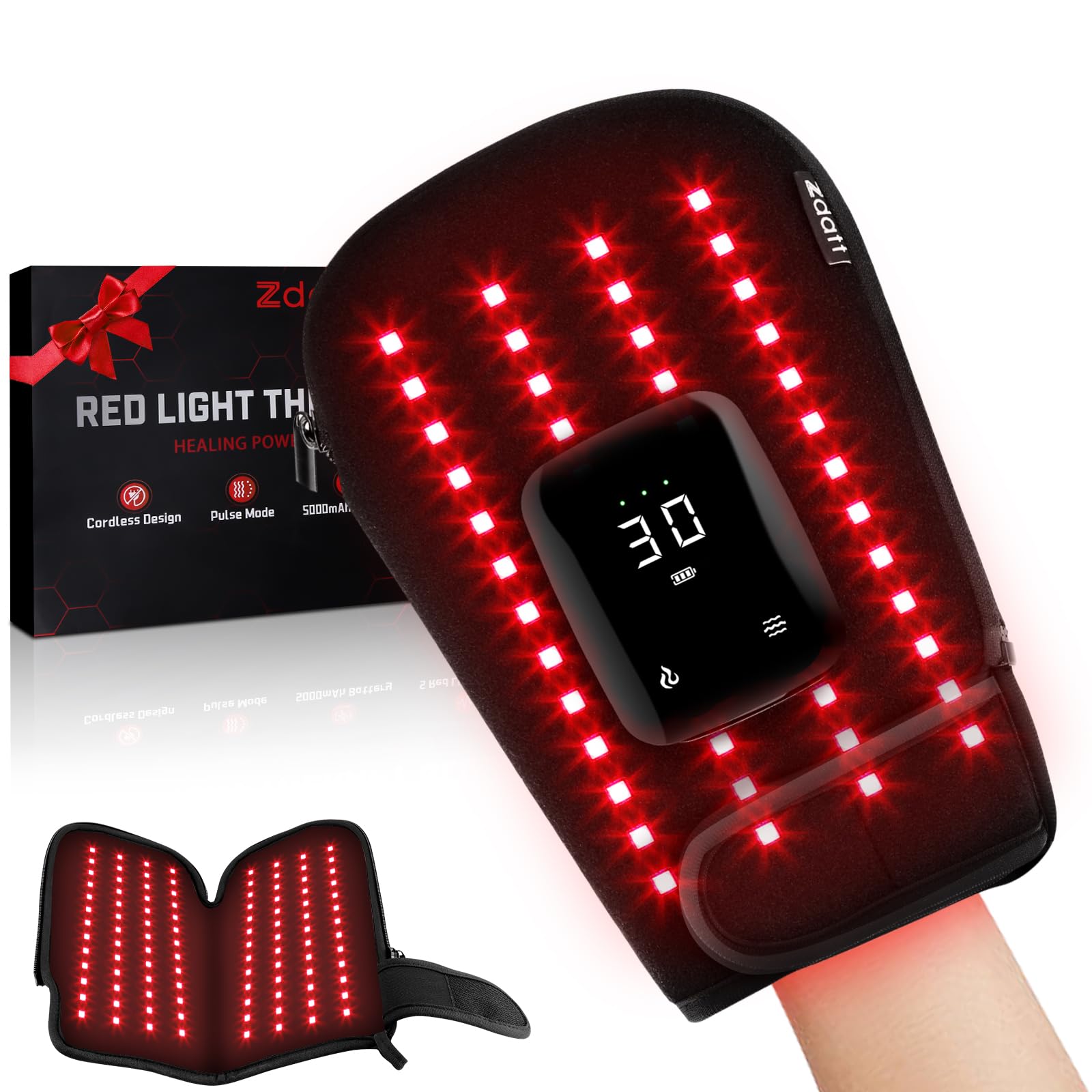 Zdatt cordless red light gloves with 360° coverage for full-hand light therapy.