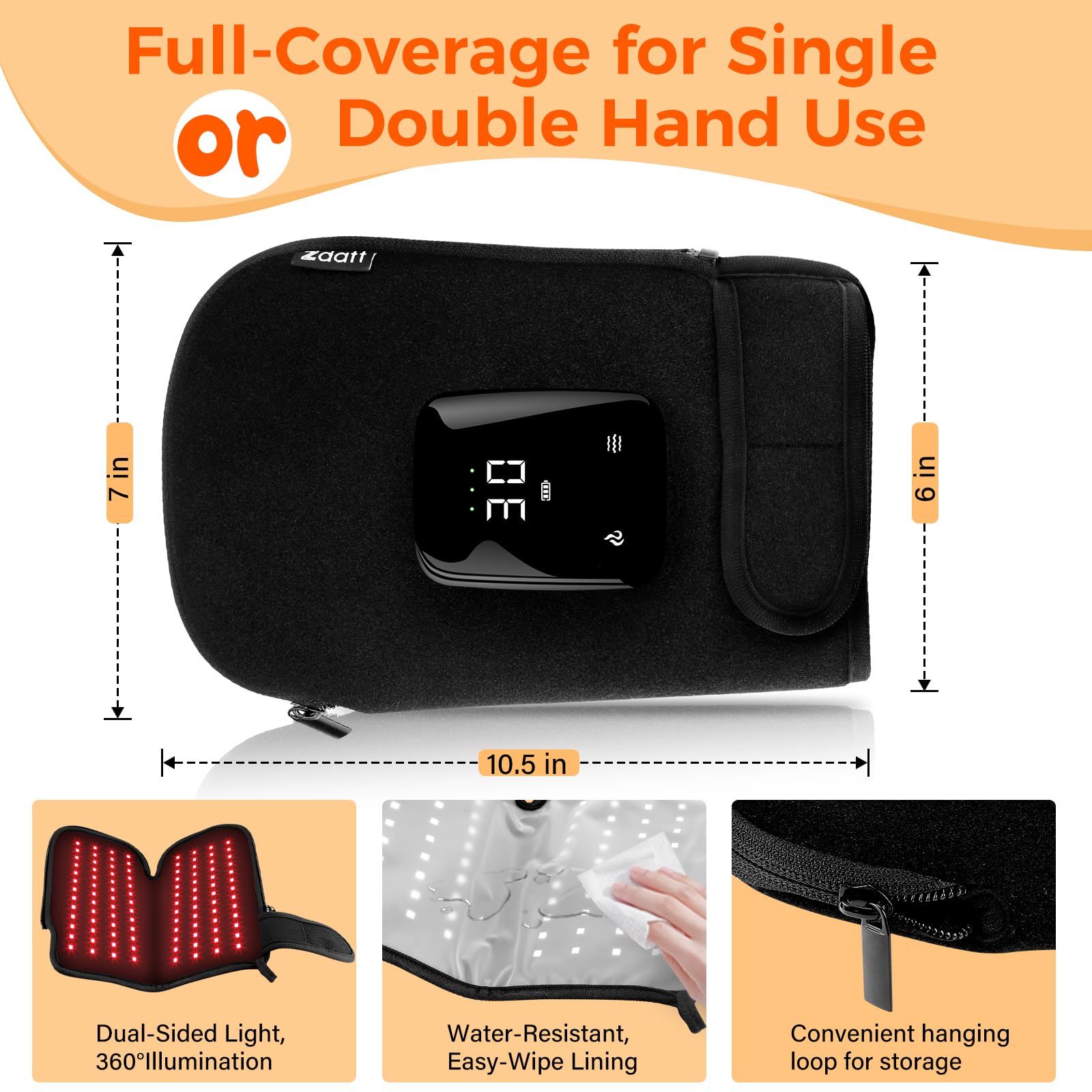 Zdatt gloves powered by a 5000mAh battery for portable sessions.