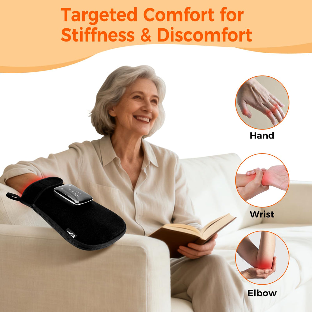 Zdatt gloves emitting 660nm red and 850nm near-infrared light for soothing warmth.
