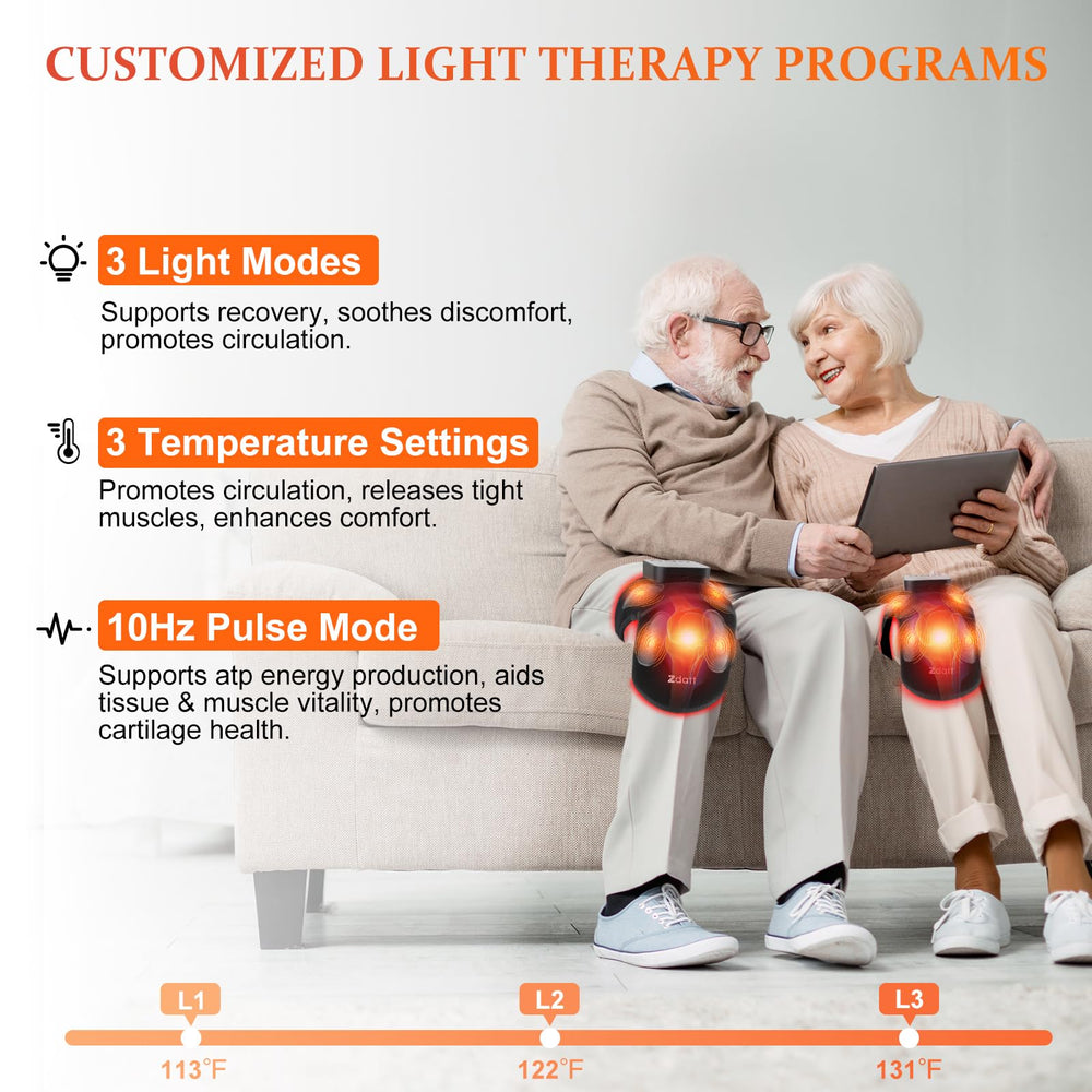 Zdatt Knee Massager with Heat, front view and adjustable warmth.
