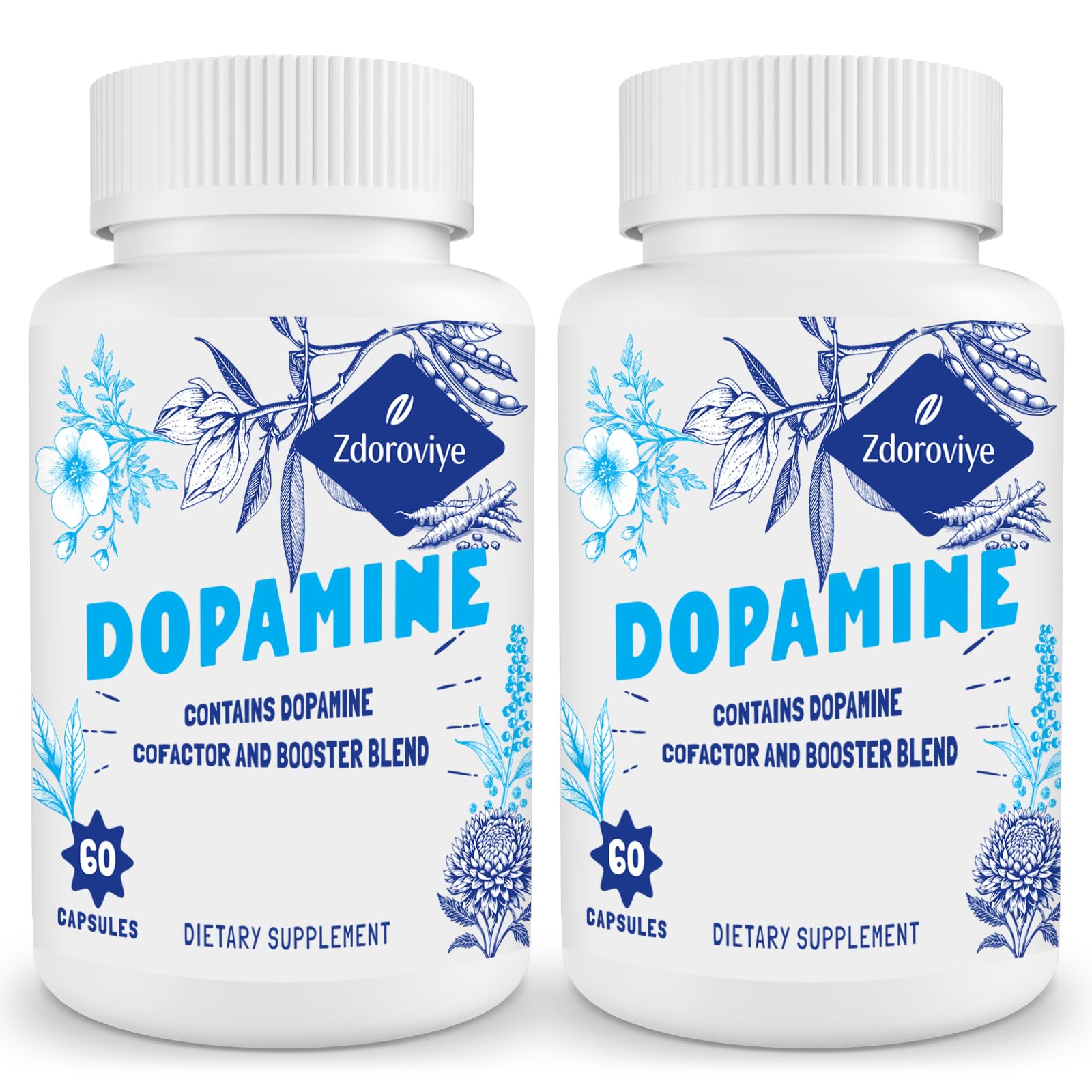 Zdoroviye dopamine supplements bottle on desk for daily wellness support.