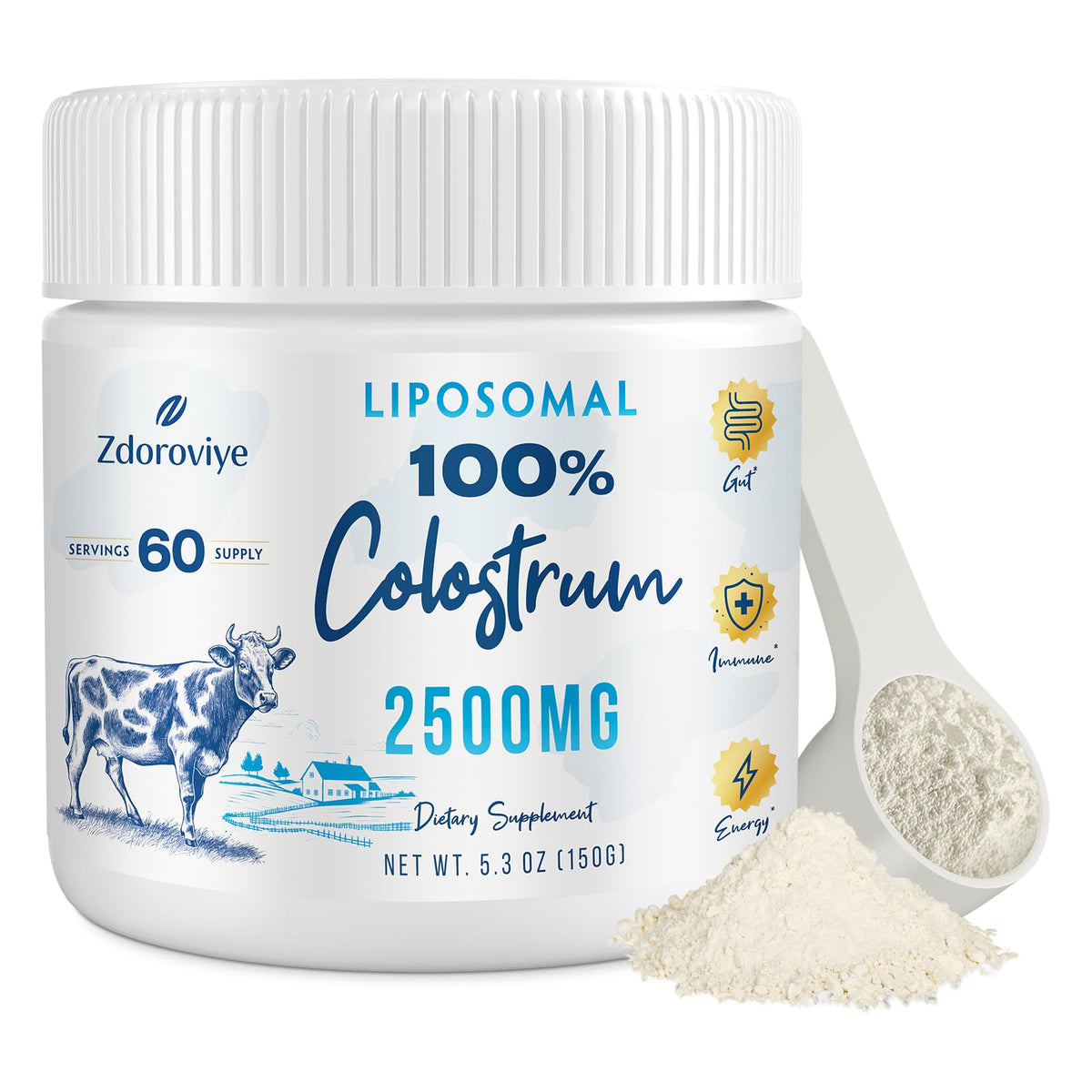 Zdoroviye liposomal bovine colostrum powder bottle — advanced delivery for better absorption
