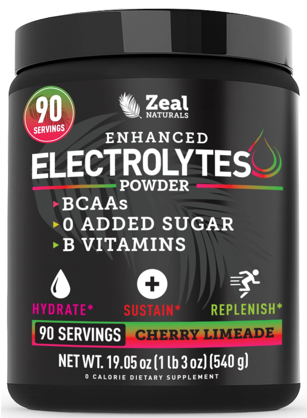 Zeal Electrolyte Powder bottle in Cherry Limeade for long-lasting hydration.
