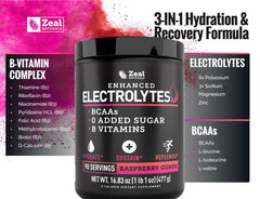 Zeal Electrolyte Powder bottle on workout mat illustrates an active lifestyle.