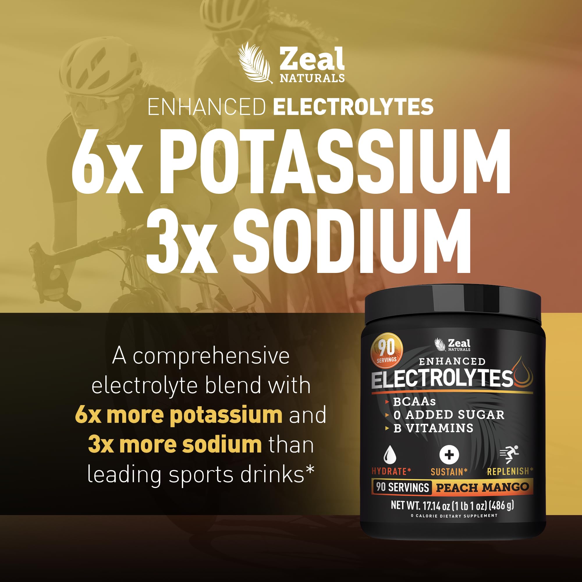 Zeal Electrolyte Powder in a glass ready for a refreshing Peach Mango drink