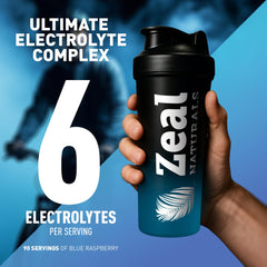 Zeal Electrolyte Powder label closeup with BCAAs and B-Vitamins.