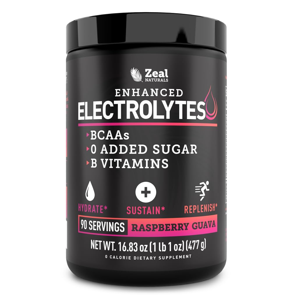 Zeal Electrolyte Powder Raspberry Guava tub front highlighting keto-friendly hydration.