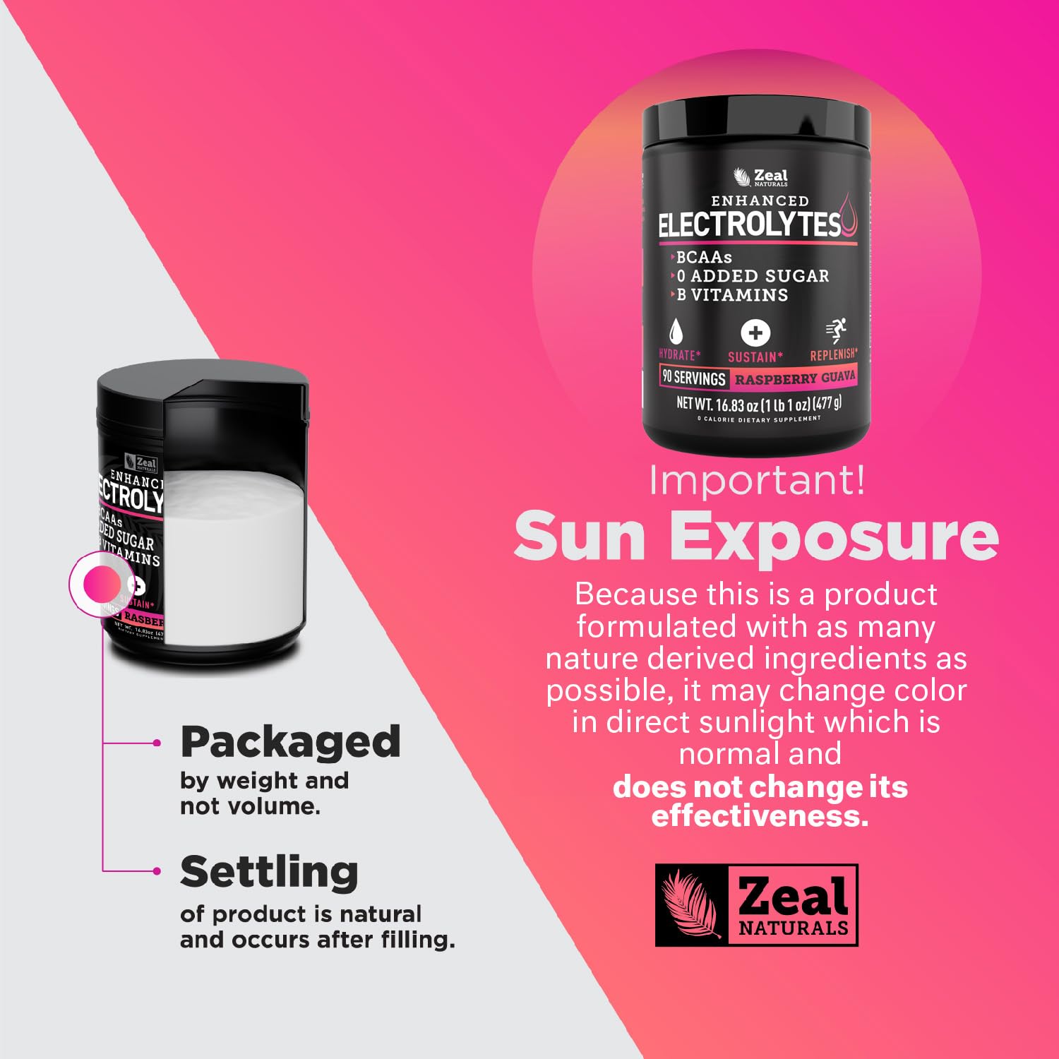 Zeal Electrolyte Powder Raspberry Guava refresh after a hot workout.